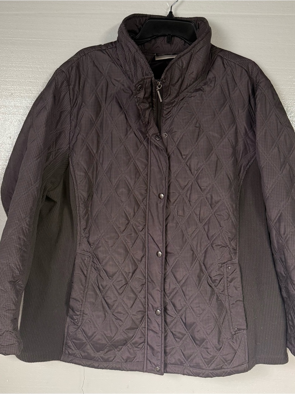 Avenue Women Plus Size 26 Quilted Jacket Brown Full Zip Snap Front Ribbed Sides